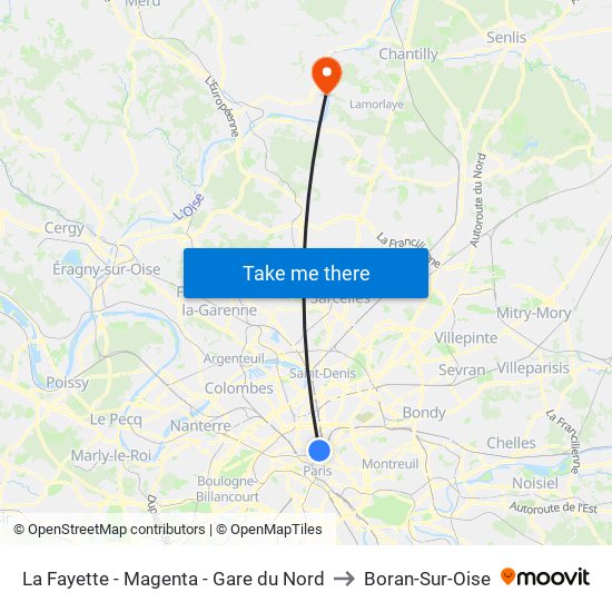La Fayette - Magenta - Gare du Nord to Boran-Sur-Oise map