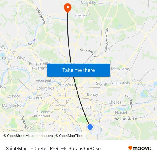 Saint-Maur – Créteil RER to Boran-Sur-Oise map