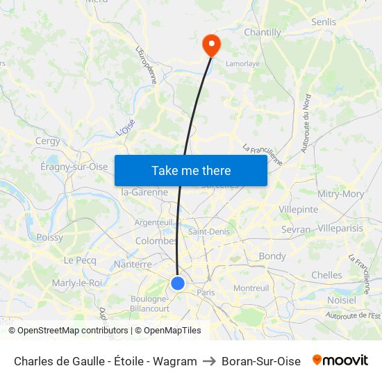 Charles de Gaulle - Étoile - Wagram to Boran-Sur-Oise map