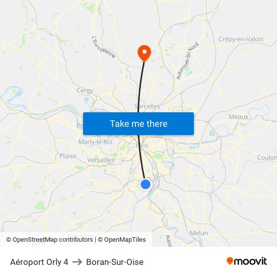 Aéroport Orly 4 to Boran-Sur-Oise map