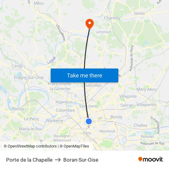 Porte de la Chapelle to Boran-Sur-Oise map