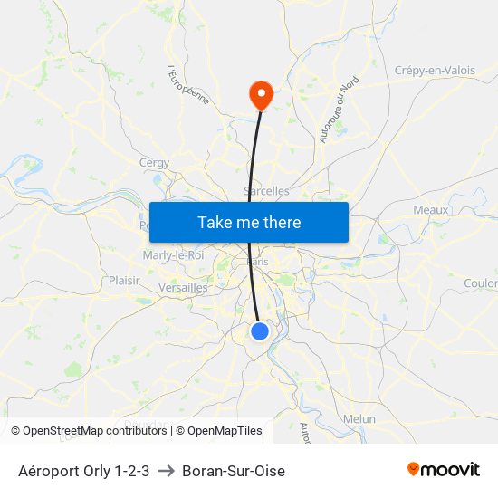 Aéroport Orly 1-2-3 to Boran-Sur-Oise map