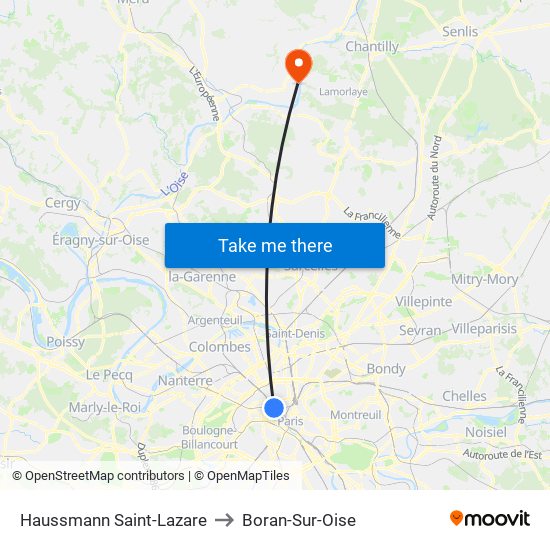 Haussmann Saint-Lazare to Boran-Sur-Oise map