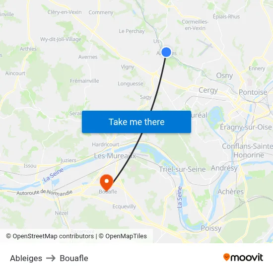 Ableiges to Bouafle map