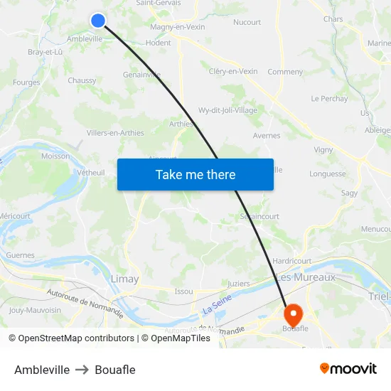 Ambleville to Bouafle map