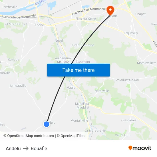 Andelu to Bouafle map