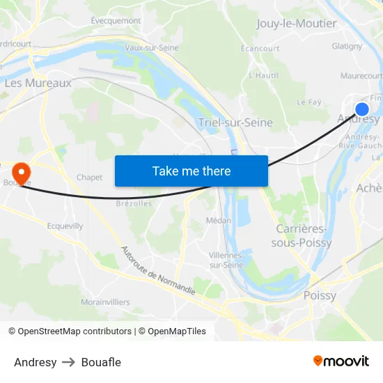 Andresy to Bouafle map