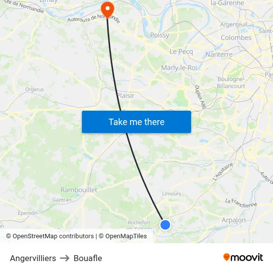 Angervilliers to Bouafle map