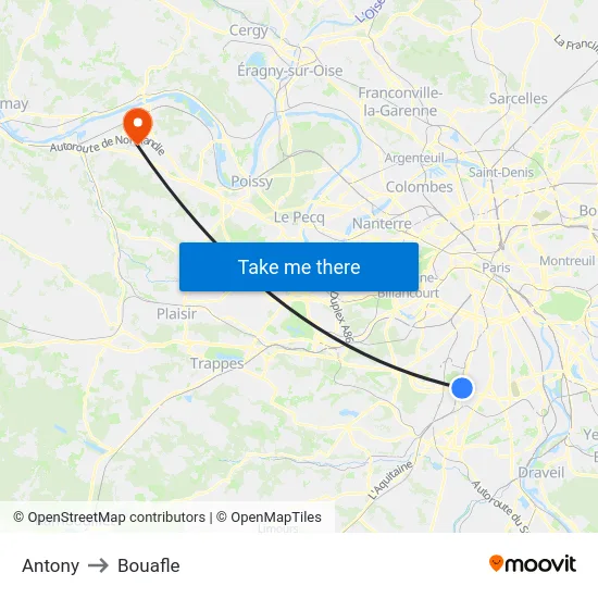 Antony to Bouafle map