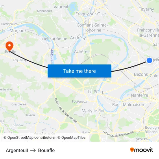 Argenteuil to Bouafle map