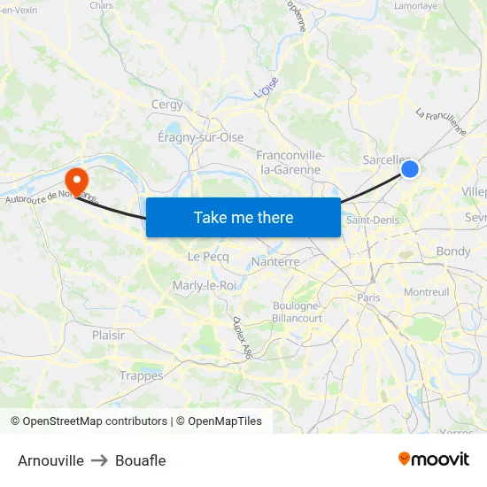 Arnouville to Bouafle map