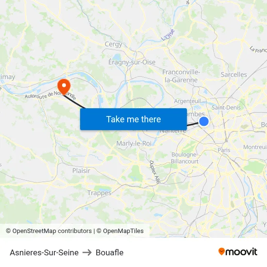 Asnieres-Sur-Seine to Bouafle map