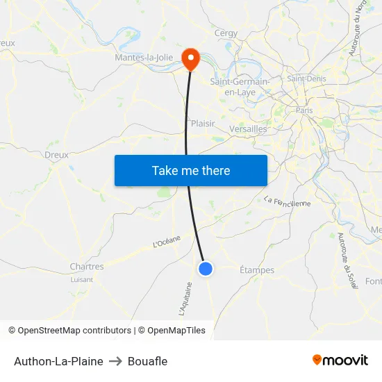 Authon-La-Plaine to Bouafle map