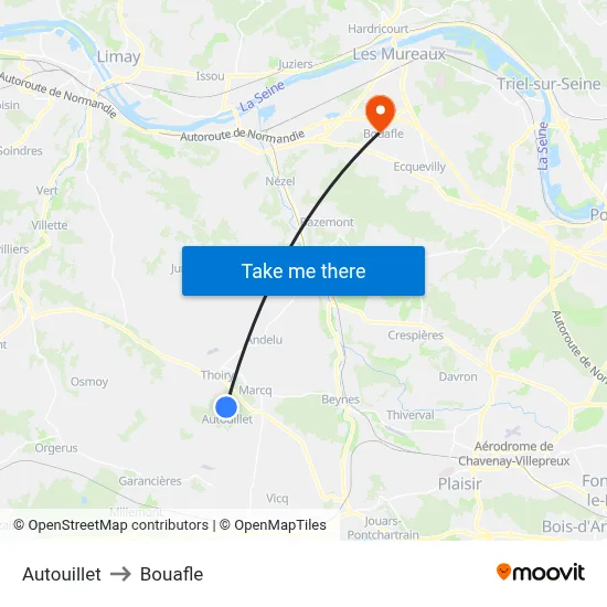 Autouillet to Bouafle map