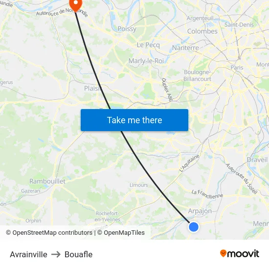 Avrainville to Bouafle map