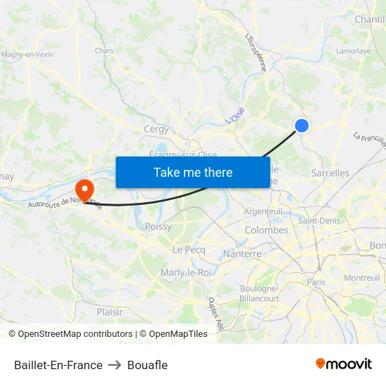 Baillet-En-France to Bouafle map