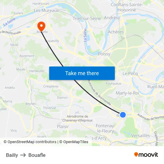 Bailly to Bouafle map