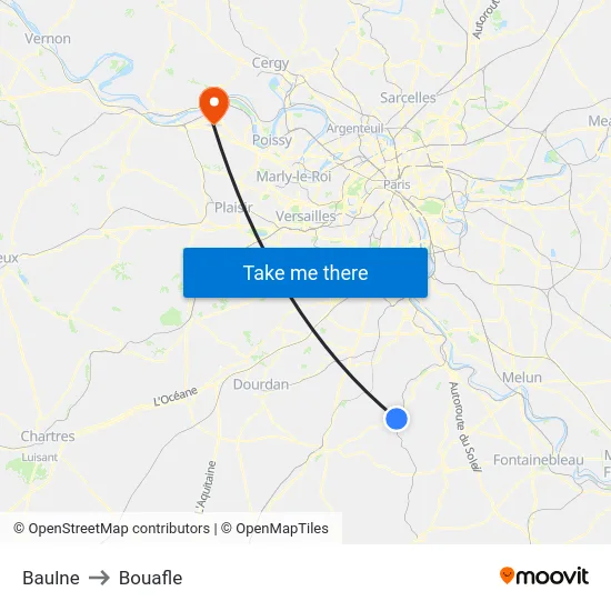 Baulne to Bouafle map