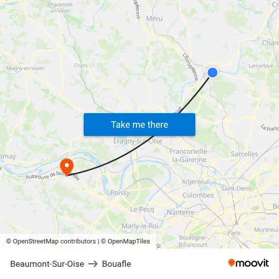 Beaumont-Sur-Oise to Bouafle map