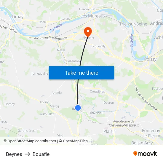 Beynes to Bouafle map