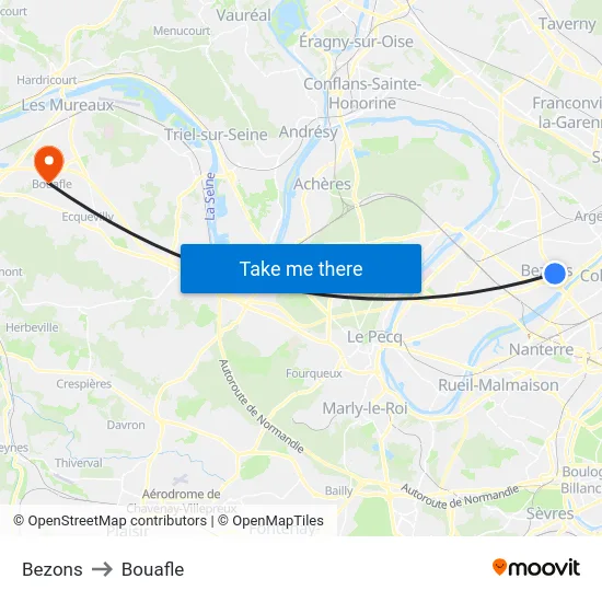 Bezons to Bouafle map