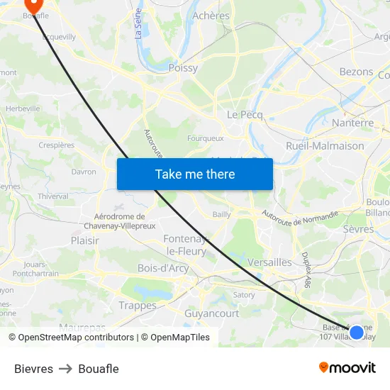 Bievres to Bouafle map
