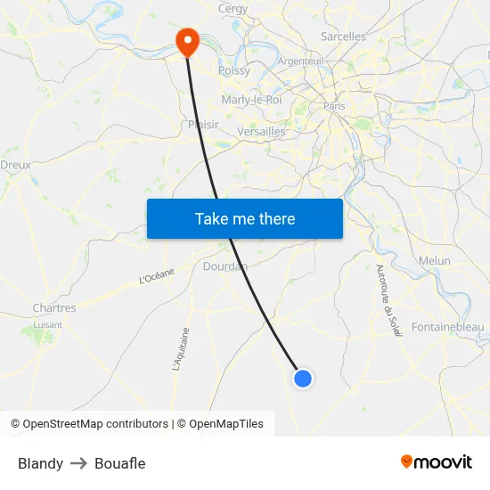 Blandy to Bouafle map