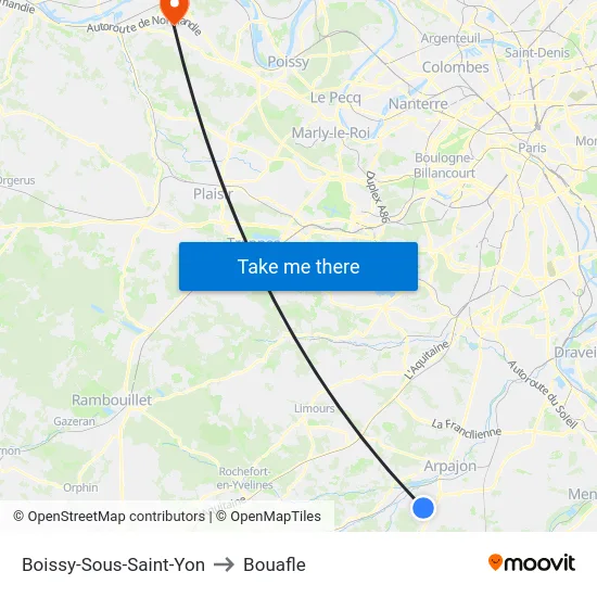 Boissy-Sous-Saint-Yon to Bouafle map