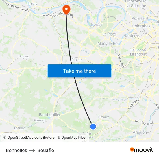 Bonnelles to Bouafle map