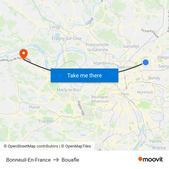 Bonneuil-En-France to Bouafle map