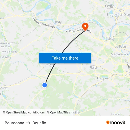 Bourdonne to Bouafle map