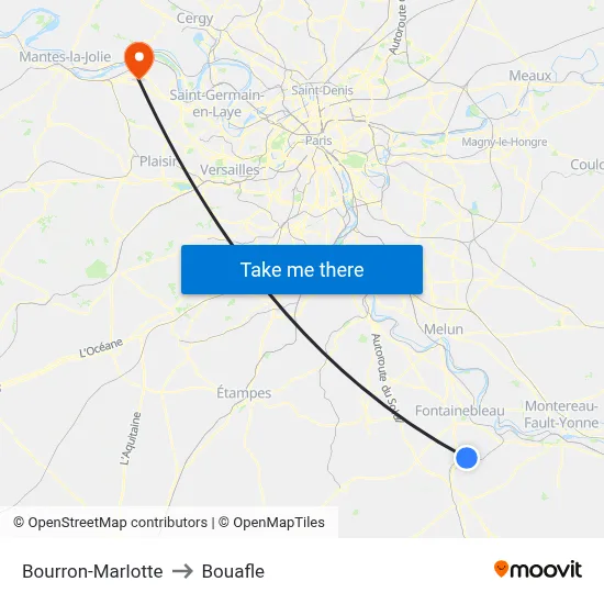 Bourron-Marlotte to Bouafle map