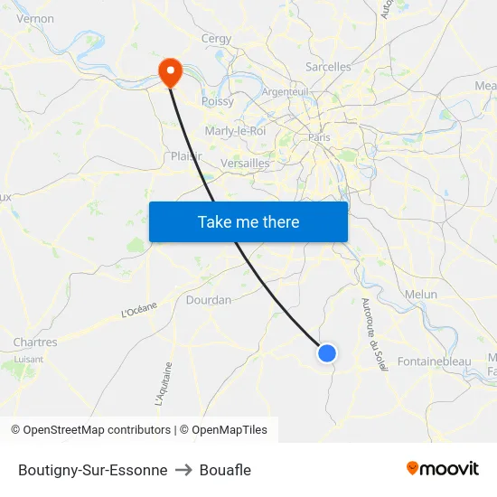 Boutigny-Sur-Essonne to Bouafle map