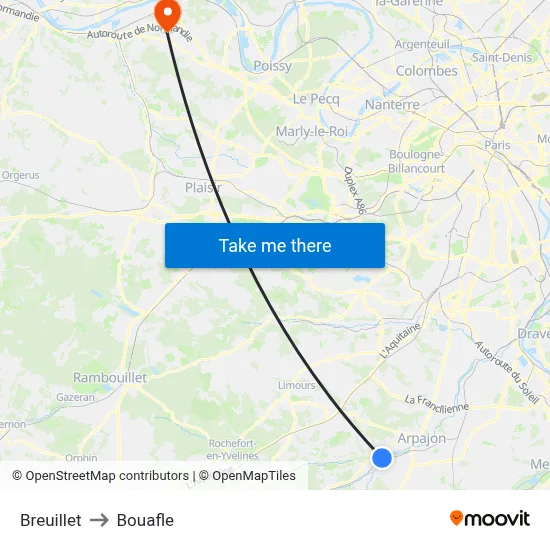 Breuillet to Bouafle map