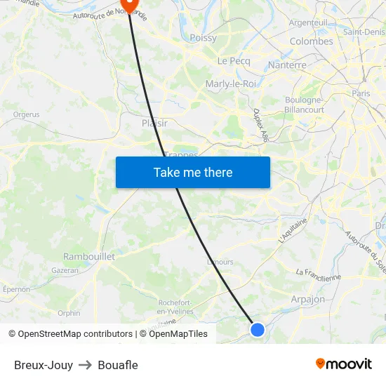 Breux-Jouy to Bouafle map