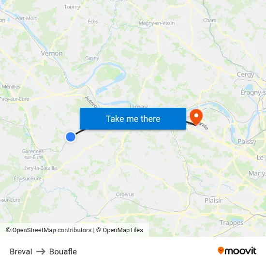 Breval to Bouafle map