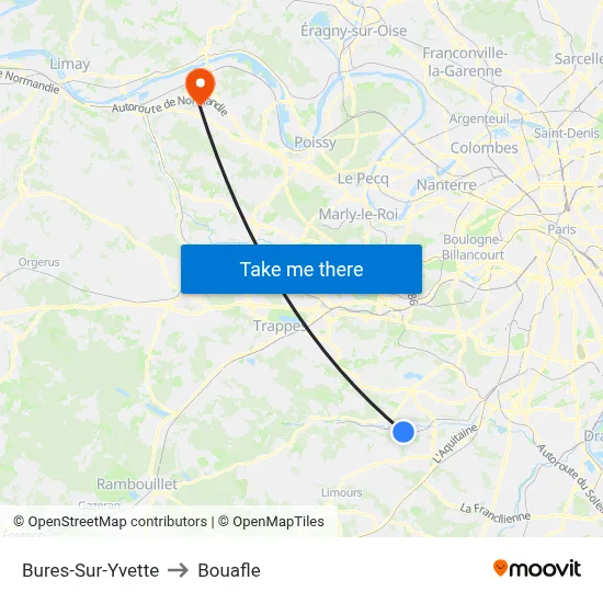 Bures-Sur-Yvette to Bouafle map