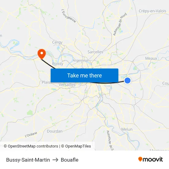 Bussy-Saint-Martin to Bouafle map
