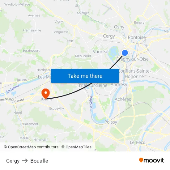 Cergy to Bouafle map