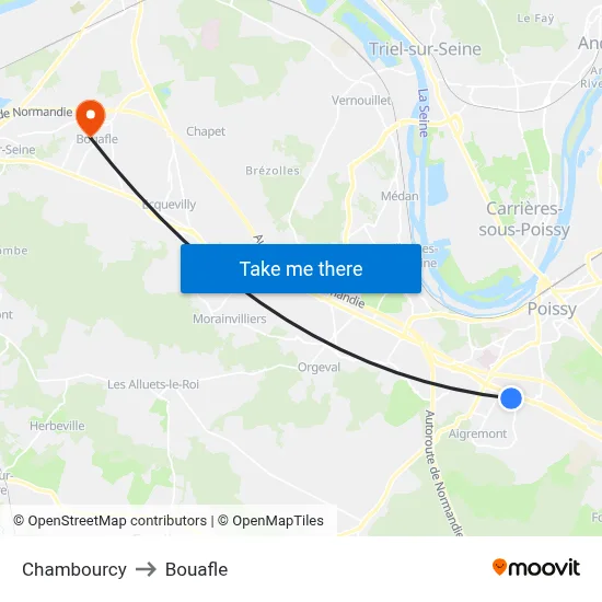 Chambourcy to Bouafle map