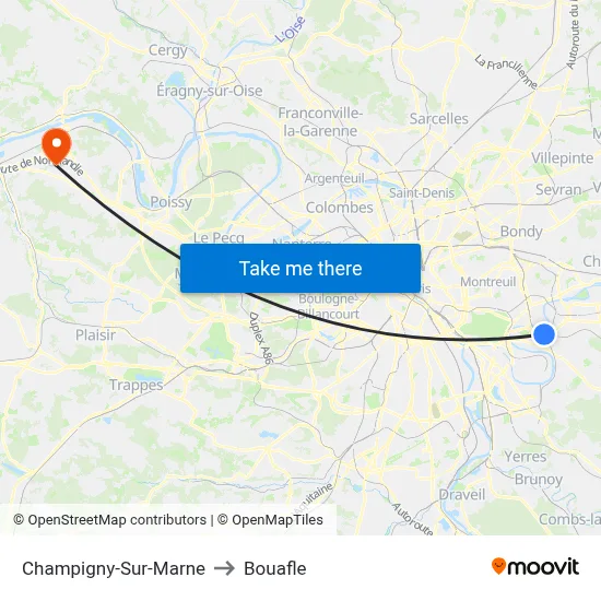 Champigny-Sur-Marne to Bouafle map