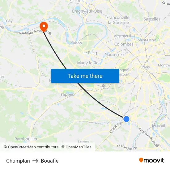 Champlan to Bouafle map