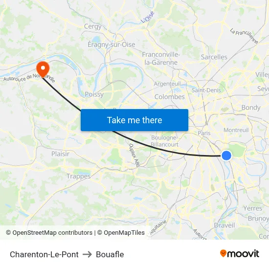 Charenton-Le-Pont to Bouafle map