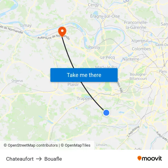 Chateaufort to Bouafle map