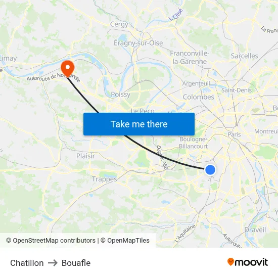 Chatillon to Bouafle map