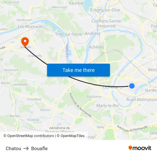 Chatou to Bouafle map