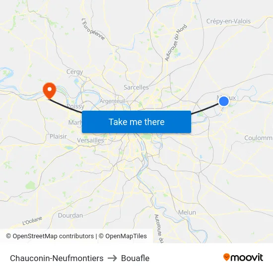 Chauconin-Neufmontiers to Bouafle map