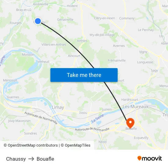 Chaussy to Bouafle map