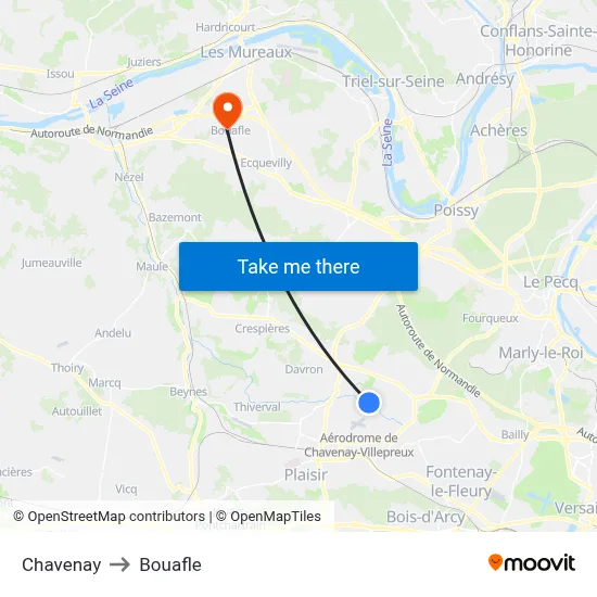 Chavenay to Bouafle map