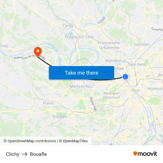Clichy to Bouafle map